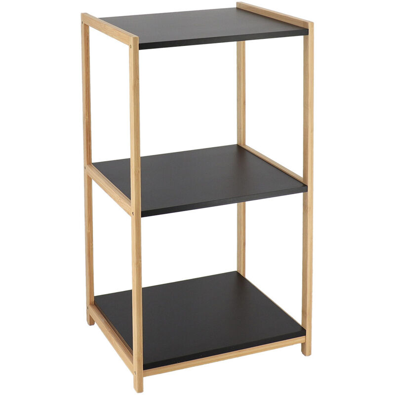 Meuble Etagère de rangement 3 niveaux en Bambou et bois Noir h 68.5 cm Tendance