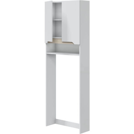 Meuble /étagère dessus WC de salle de bain 60cm avec 2 portes coloris blanc et cambrian  - Longueur 63 x Profondeur 23 x Hauteur 180 cm