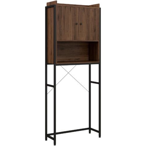 Meuble étagère dessus WC étagère de salle de bain placard 2 portes et niche 68 x 25,5 x 172,5 cm marron noir