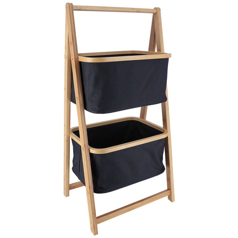 Tendance - Etagere bambou 2 paniers polyester - noir bambou