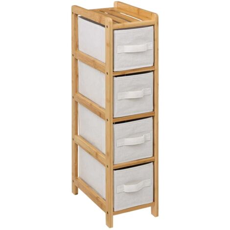 Five Simply Smart – Meuble étagère fine 4 paniers – Dimensions 33x19x78,5 cm – Matières bambou, polyester et coton – Pour espaces de rangement élégants
