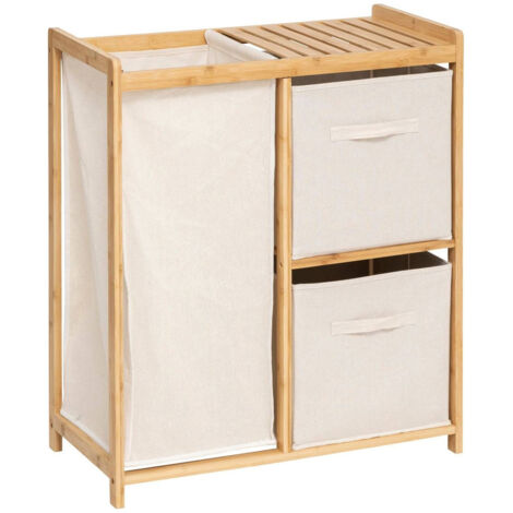 Meuble étagère, étagère en bambou coloris naturel et tissu coloris beige - Longueur 66 x Profondeur 33 x Hauteur 78 cm