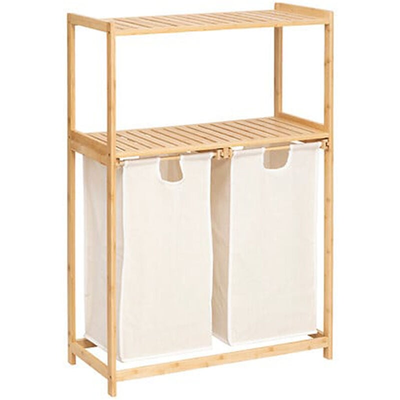 Meuble étagère, étagère en bambou coloris naturel et tissu coloris beige - Longueur 72 x Profondeur 33 x Hauteur 109 cm