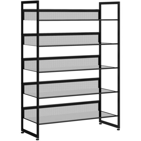 Meuble étagère étroit 5 niveaux pour chaussures. 72x30x102 cm, couleur noir. Rangement entrée optimisé, design sobre et pratique