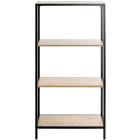 Meuble étagère, meuble de rangement en bois coloris chêne et métal noir  - longueur 64 x profondeur 35 x hauteur 129  cm
