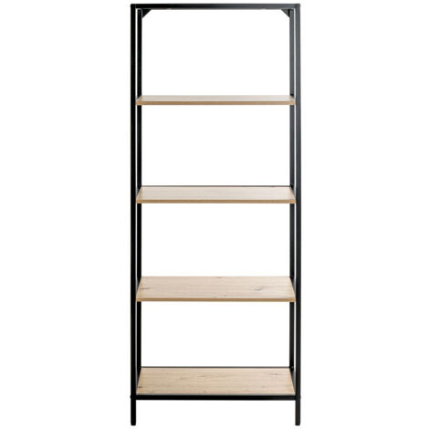 Meuble étagère, meuble de rangement en bois coloris chêne et métal noir  -longueur 64 x profondeur 35 x hauteur 167 cm