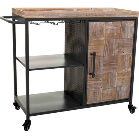 Meuble étagère mobile bois et métal porte et rangement gris - gris et bois naturel