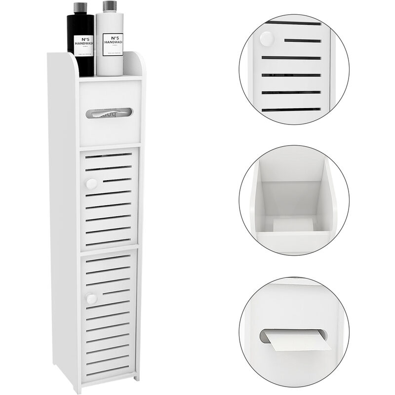 Meuble étroit Apparence Elégante, Armoire de rangement pour salle de bain Résistant à l'humidité, Armoire de Toilette wc avec Porte-Papier avec 3