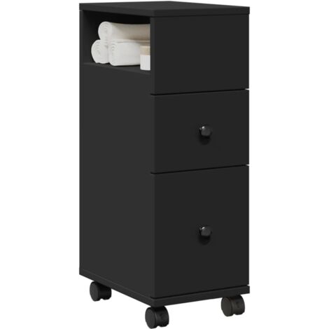 Meuble étroit de salle de bain à roulettes-Armoire de salle de bain noir 985789