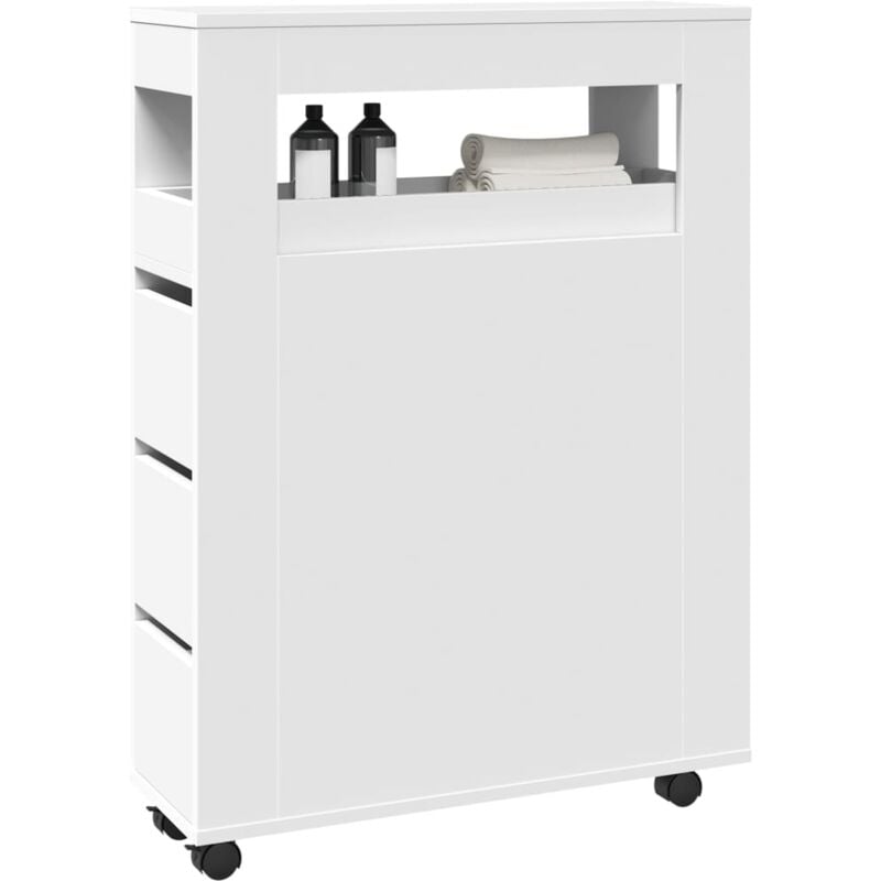 Vidaxl - Meuble étroit de salle de bain à roulettes blanc