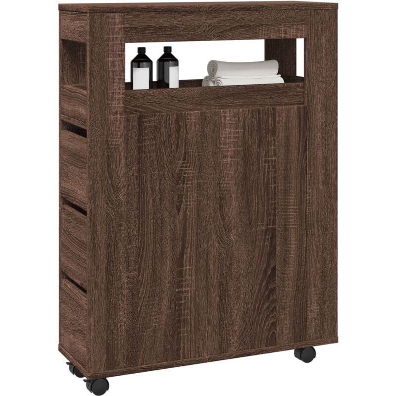 Vidaxl - Meuble étroit de salle de bain à roulettes chêne marron