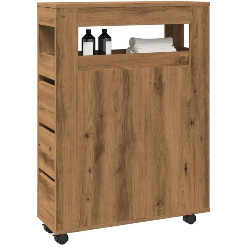 vidaXL Meuble étroit de salle de bain à roulettes chêne artisanal