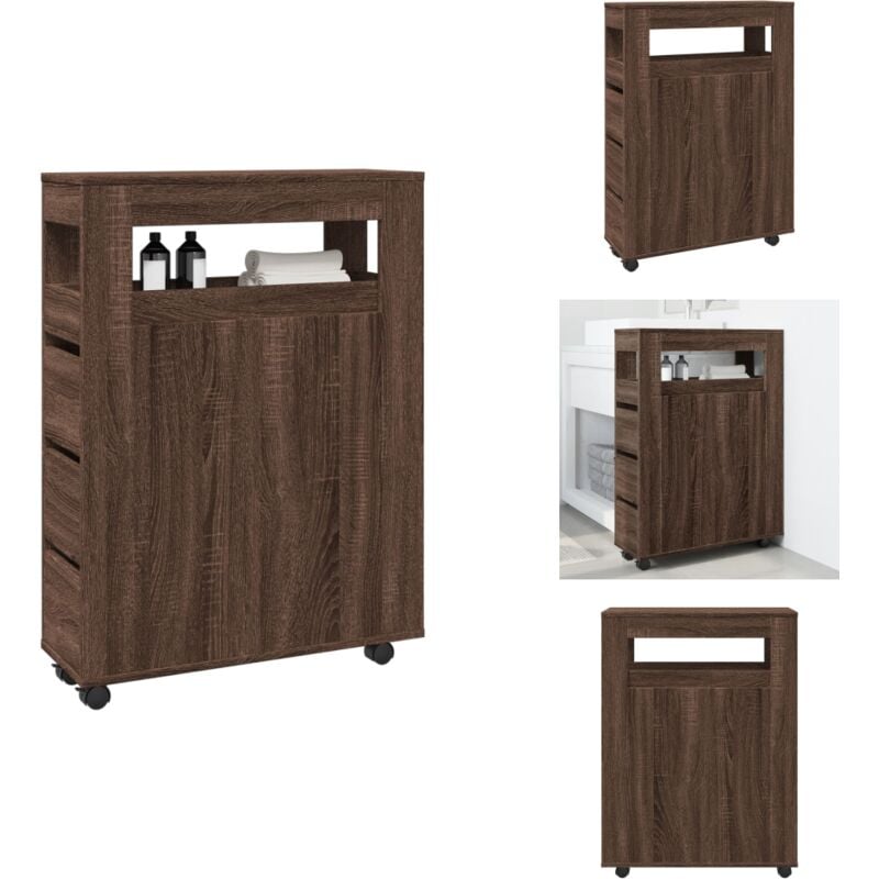 Meuble étroit de salle de bain à roulettes chêne marron - Meuble De Salle De Bain Étroit - Meubles De Salle De Bain Étroits - Rangement De Salle De