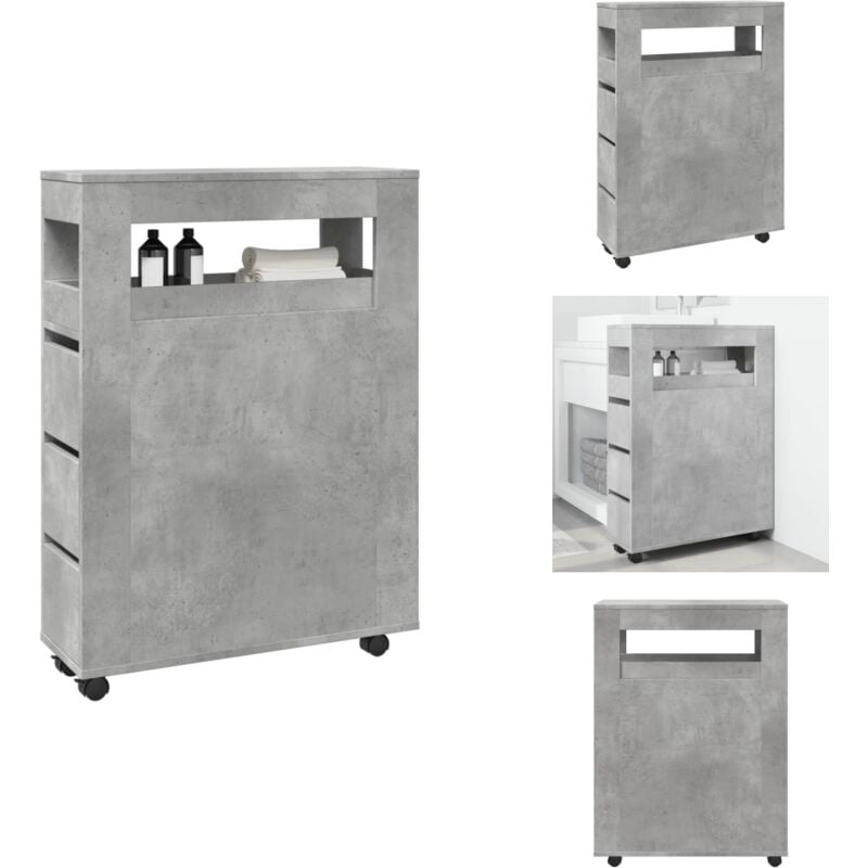 Meuble étroit de salle de bain à roulettes gris béton - Meuble De Salle De Bain Étroit - Meubles De Salle De Bain Étroits - Rangement De Salle De