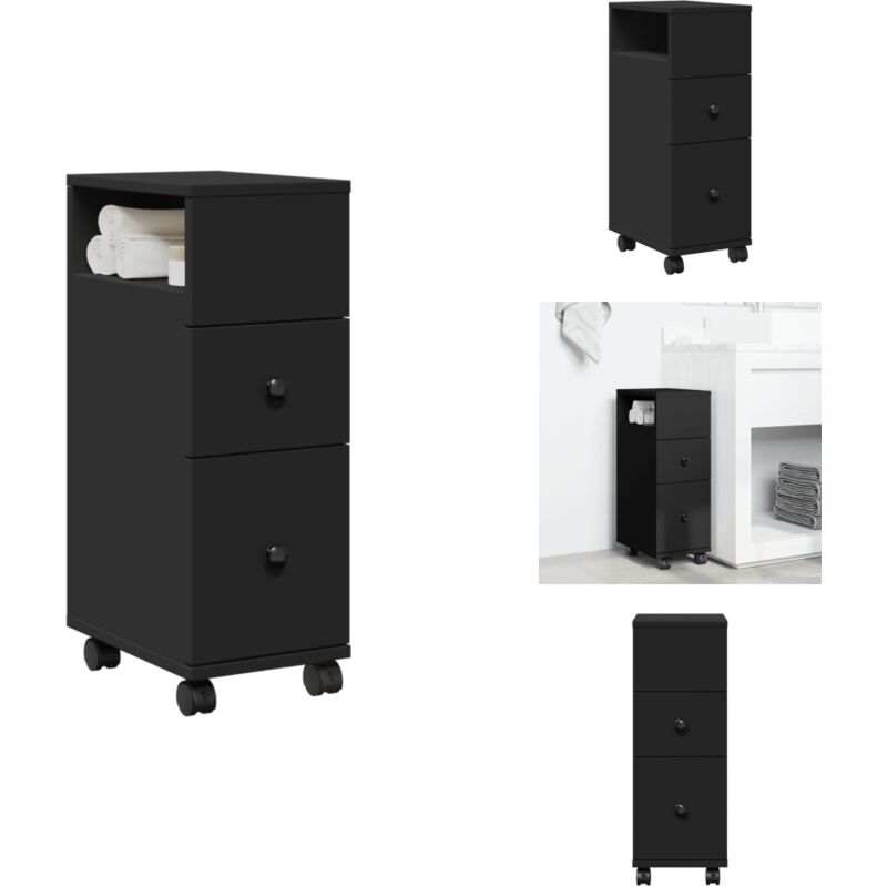 Meuble étroit de salle de bain à roulettes noir - Meuble De Salle De Bain Étroit - Meubles De Salle De Bain Étroits - Rangement De Salle De Bain