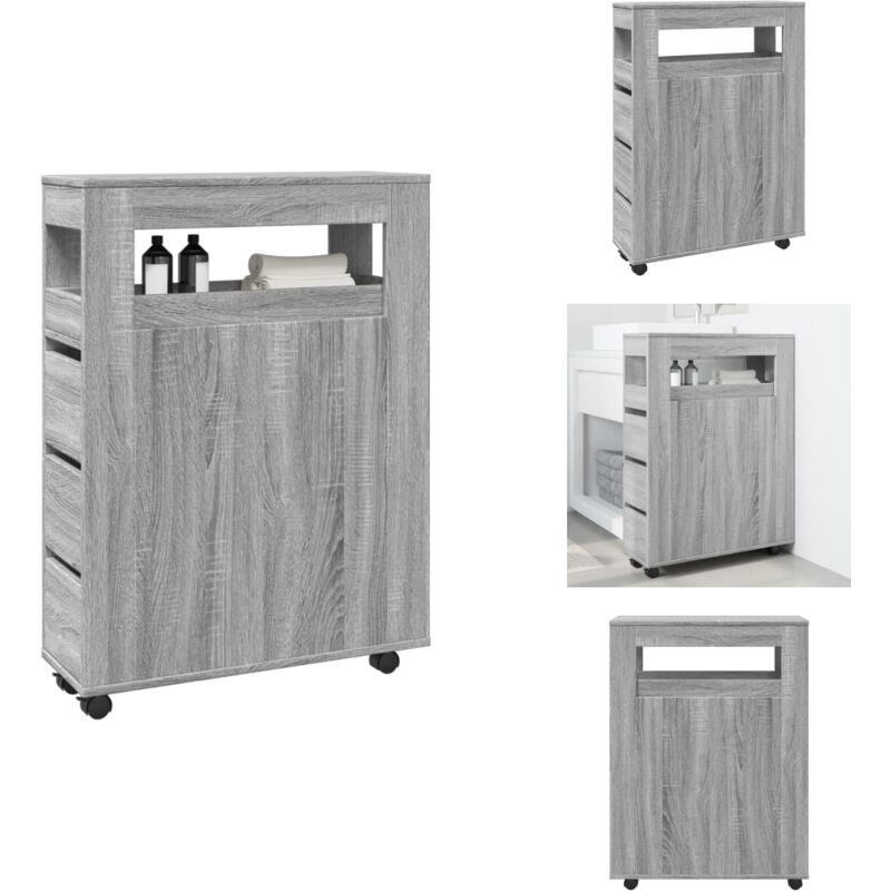 Meuble étroit de salle de bain à roulettes sonoma gris - Meuble De Salle De Bain Étroit - Meubles De Salle De Bain Étroits - Rangement De Salle De