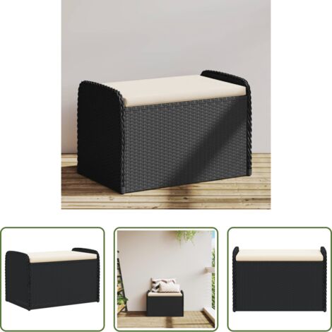 Meuble extérieur -  Banc de rangement avec coussin noir 80x51x52 cm résine tressée