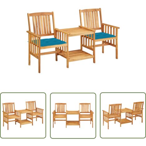 Meuble extérieur - vidaXL Chaises de jardin avec table à thé et coussins Acacia solide - Bois d'acacia
