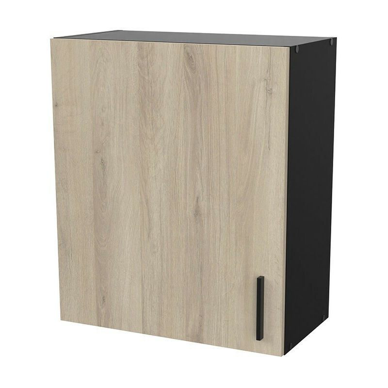 meuble haut 1 porte 60 cm origan noir et bois - naturel - noir et chêne kronberg