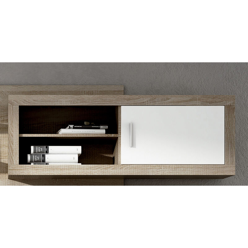 Meuble haut 1 porte coloris chêne cambrian, blanc - Longueur 130 x profondeur 26,30 x hauteur 46 cm Pegane