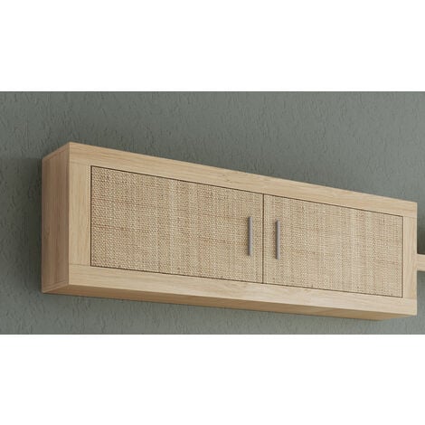 Meuble haut 2 portes coloris chêne cambrian, effet textile - Longueur 130 x profondeur 27,9 x hauteur 46 cm -PEGANE-