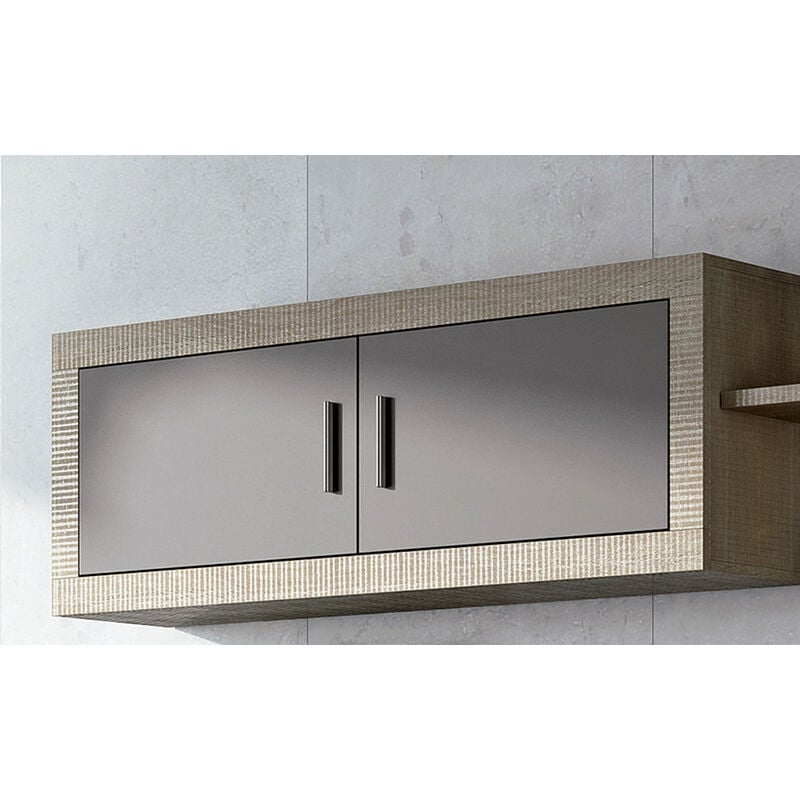 Meuble haut 2 portes coloris chêne cambrian, graphite - Longueur 130 x profondeur 27,9 x hauteur 46 cm Pegane