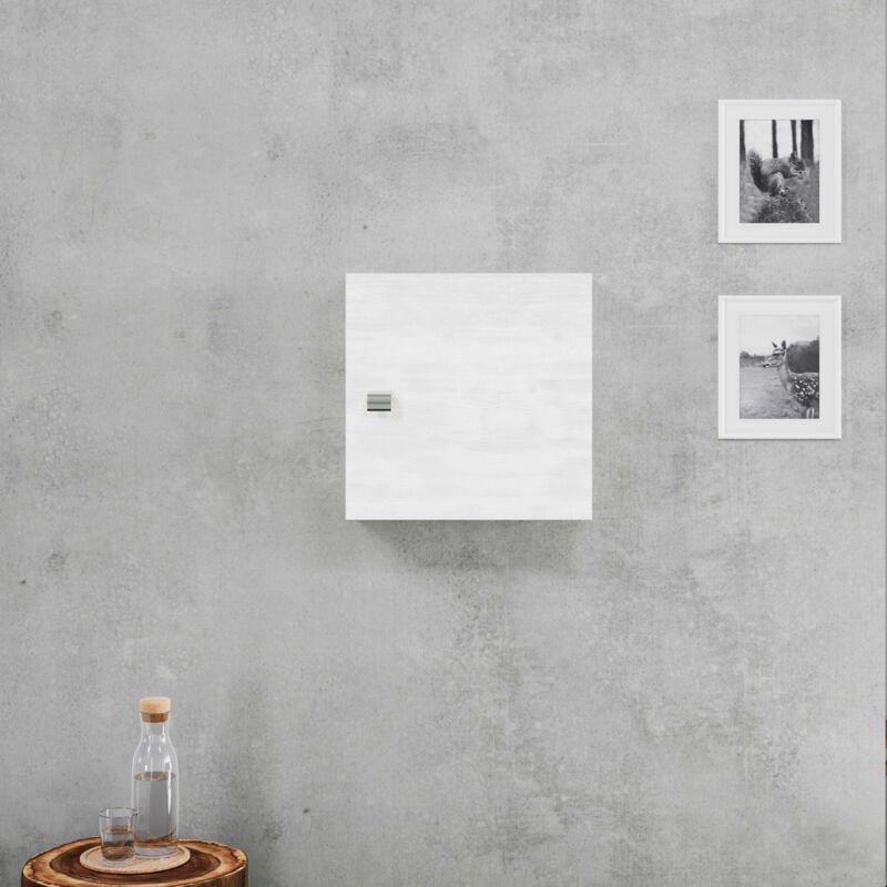 Kiamami Valentina - Meuble-Haut Cube 45Cm Avec Porte Et Tablette Chêne Blanc Facile