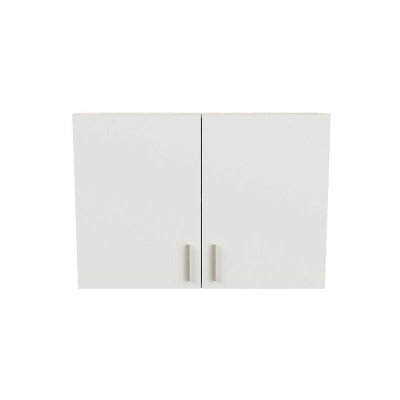 meuble haut de cuisine 2 portes 100 cm blanc/chêne - abinci - l 100 x l 30 x h 70 cm