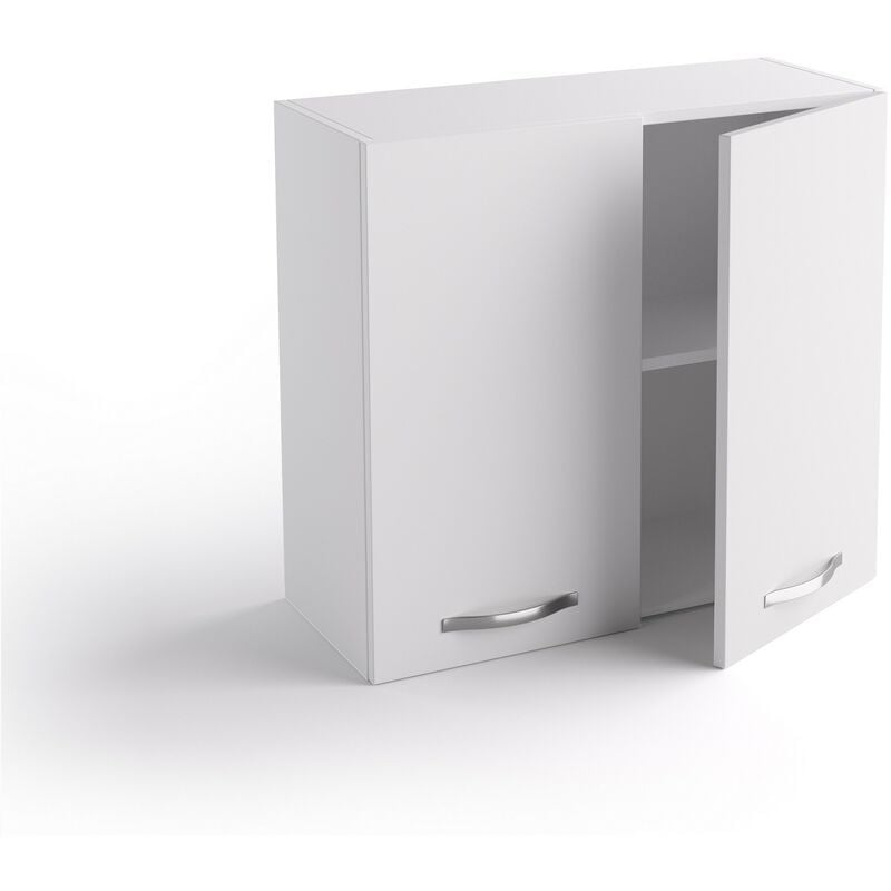 Caesaroo - Meuble haut de cuisine 80x33xH72 cm en bois blanc mat avec deux portes | Blanc