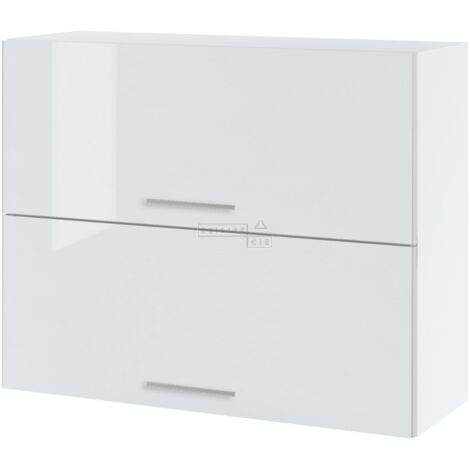 Meuble haut de cuisine Bellissi Blanc Brillant 2 portes relevables L 90 cm -  Porte avec poignée apparente  White