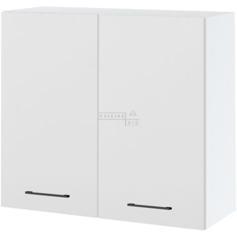 Meuble haut de cuisine Lovia Blanc Mat 2 portes L 80 cm - Porte avec poignée apparente   White