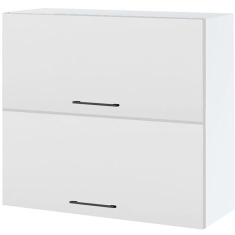 Meuble haut de cuisine Lovia Blanc Mat 2 portes relevables L 80 cm - Porte avec poignée apparente   White