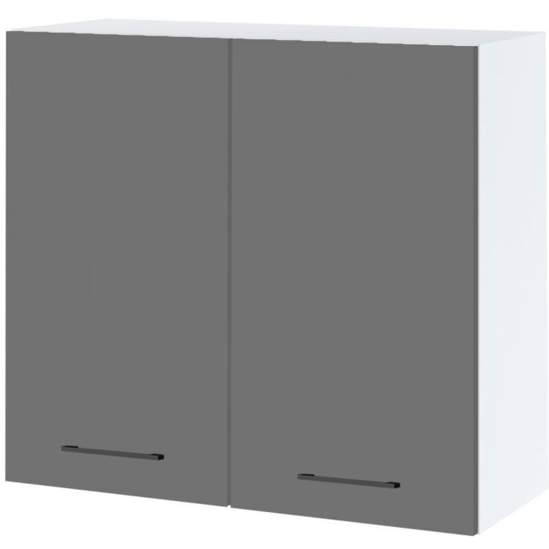 Meuble haut de cuisine Lovia Gris Mat 2 portes L 80 cm - Porte avec poignée apparente Grey