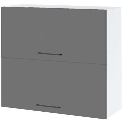 Meuble haut de cuisine Lovia Gris Mat 2 portes relevables L 80 cm - Porte avec poignée apparente Grey