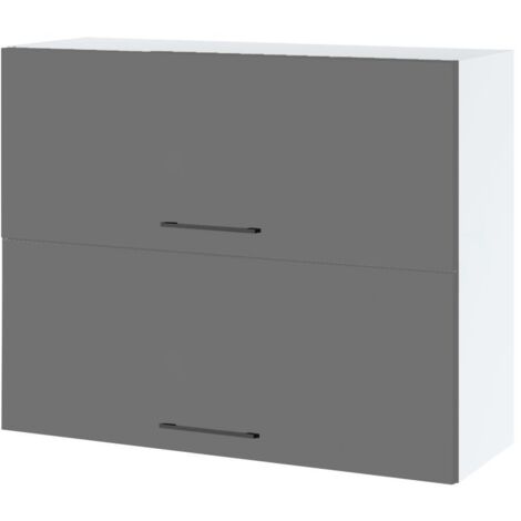 Meuble haut de cuisine Lovia Gris Mat 2 portes relevables L 90 cm - Porte avec poignée apparente Grey