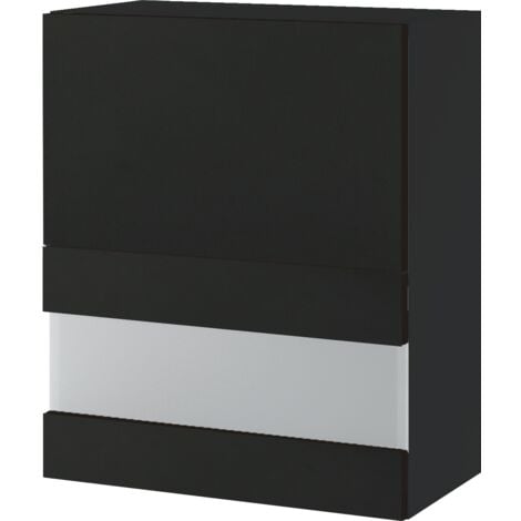 Meuble haut de cuisine Lovia Noir Mat 2 portes relevables avec vitre opaque L 60 cm