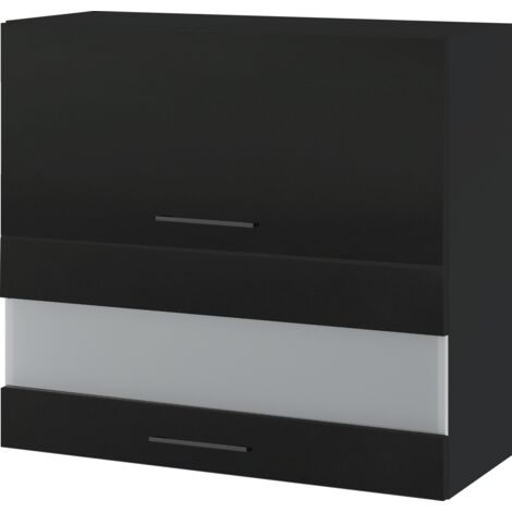 Meuble haut de cuisine Lovia Noir Mat 2 portes relevables avec vitre opaque L 80 cm