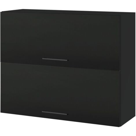 Meuble haut de cuisine Lovia Noir Mat 2 portes relevables L 90 cm - Porte avec poignée apparente Black