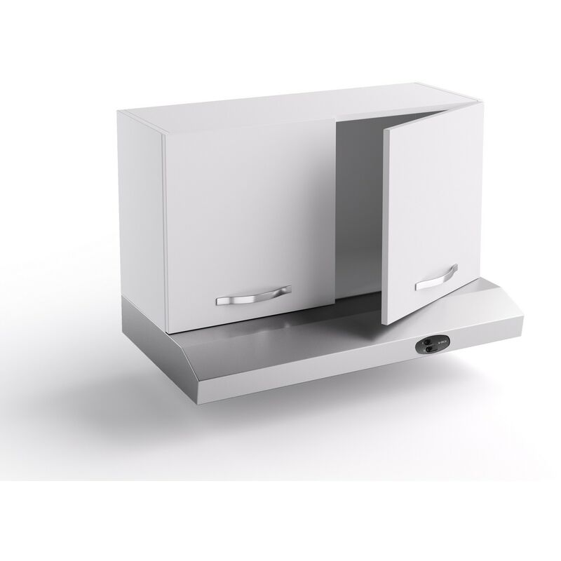 Caesaroo - Meuble haut de cuisine sur hotte 90x31xH48 cm bois blanc mat avec deux portes et épurateur | Blanc