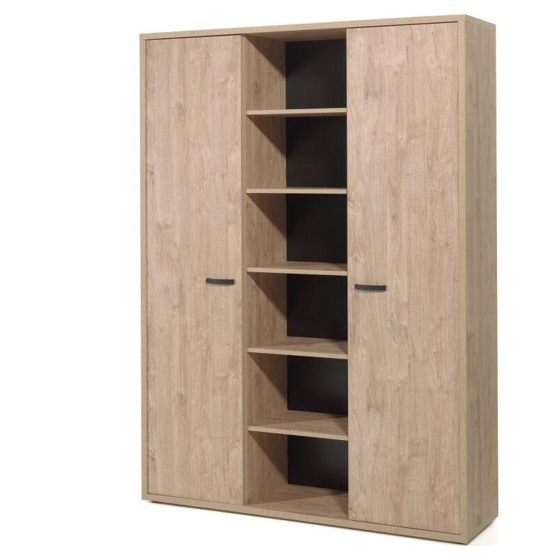 Meuble haut de rangement pour bureau 2 portes et étagères coloris chêne doré collection DEPÉ