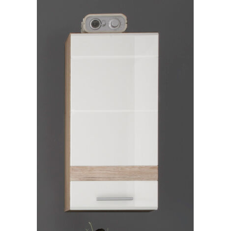 Meuble haut de salle de bain contemporain chêne clair/blanc brillant Corleone