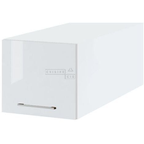 Meuble haut grande profondeur de cuisine Bellissi Blanc Brillant 1 porte relevable L 40 cm - Porte avec poignée apparente White