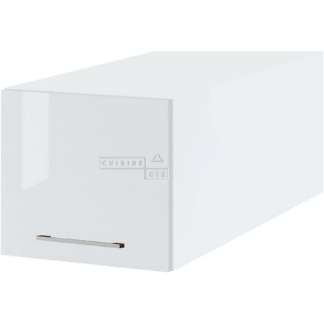 Meuble haut grande profondeur de cuisine Bellissi Blanc Brillant 1 porte relevable L 45 cm - Porte avec poignée apparente White