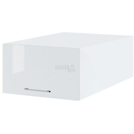 Meuble haut grande profondeur de cuisine Bellissi Blanc Brillant 1 porte relevable L 50 cm - Porte avec poignée apparente White