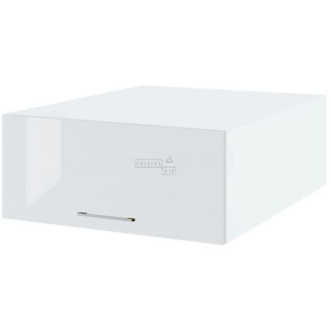 Meuble haut grande profondeur de cuisine Bellissi Blanc Brillant 1 porte relevable L 80 cm - Porte avec poignée apparente White