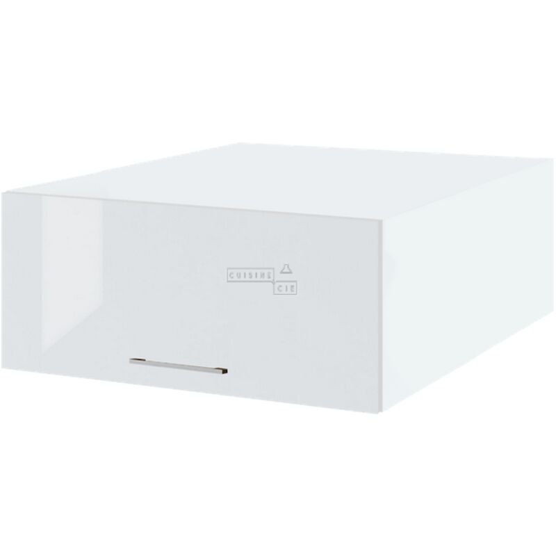 Meuble haut grande profondeur de cuisine Bellissi Blanc Brillant 1 porte relevable l 80 cm Type de poignee: Porte avec poignée apparente