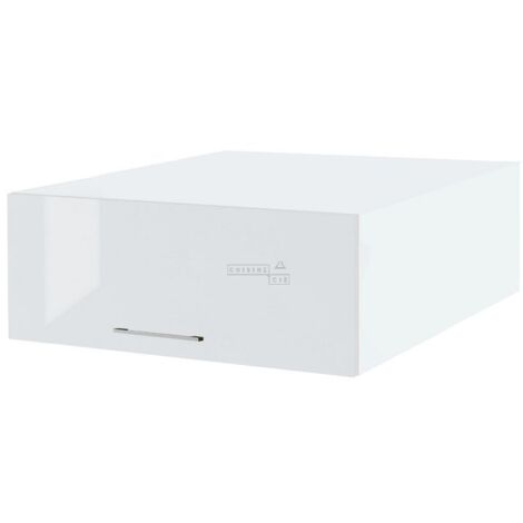 Meuble haut grande profondeur de cuisine Bellissi Blanc Brillant 1 porte relevable L 90 cm - Porte avec poignée apparente White