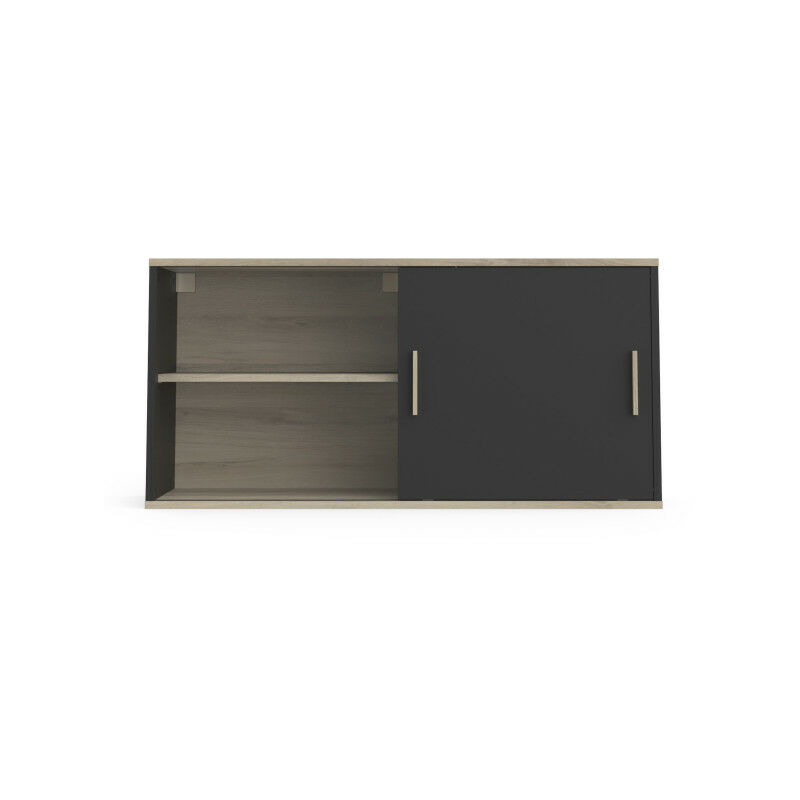 Meuble haut pour cuisine 1 porte coulissante Noir/Bois - vara - l 120 x l 39 x h 60 cm