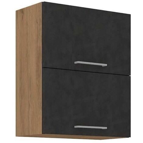 Meuble haut ROCK 80 cm - Mélaminé chêne Lancelot et gris Matera - 2 portes
