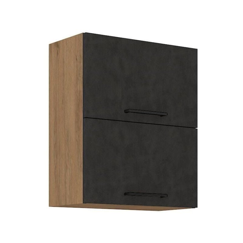 Meuble haut ROCK - Mélaminé décor chene lancelot et gris matera - 1 porte - L60 x H72 cm